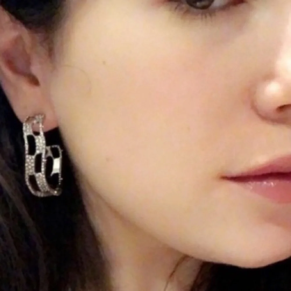 ALEXIS BITTAR • Silver Crystal Georgian Checkerboard Wavy Hoop Earrings